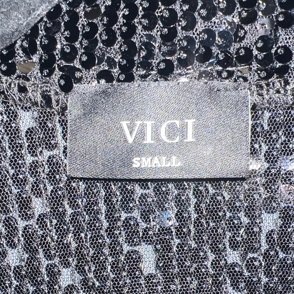 Vici Black Sheer Sequin Button-Down Shirt - Picture 6 of 7
